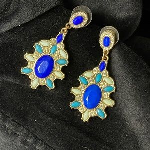 Vintage Blue Gold Sparkling Earrings